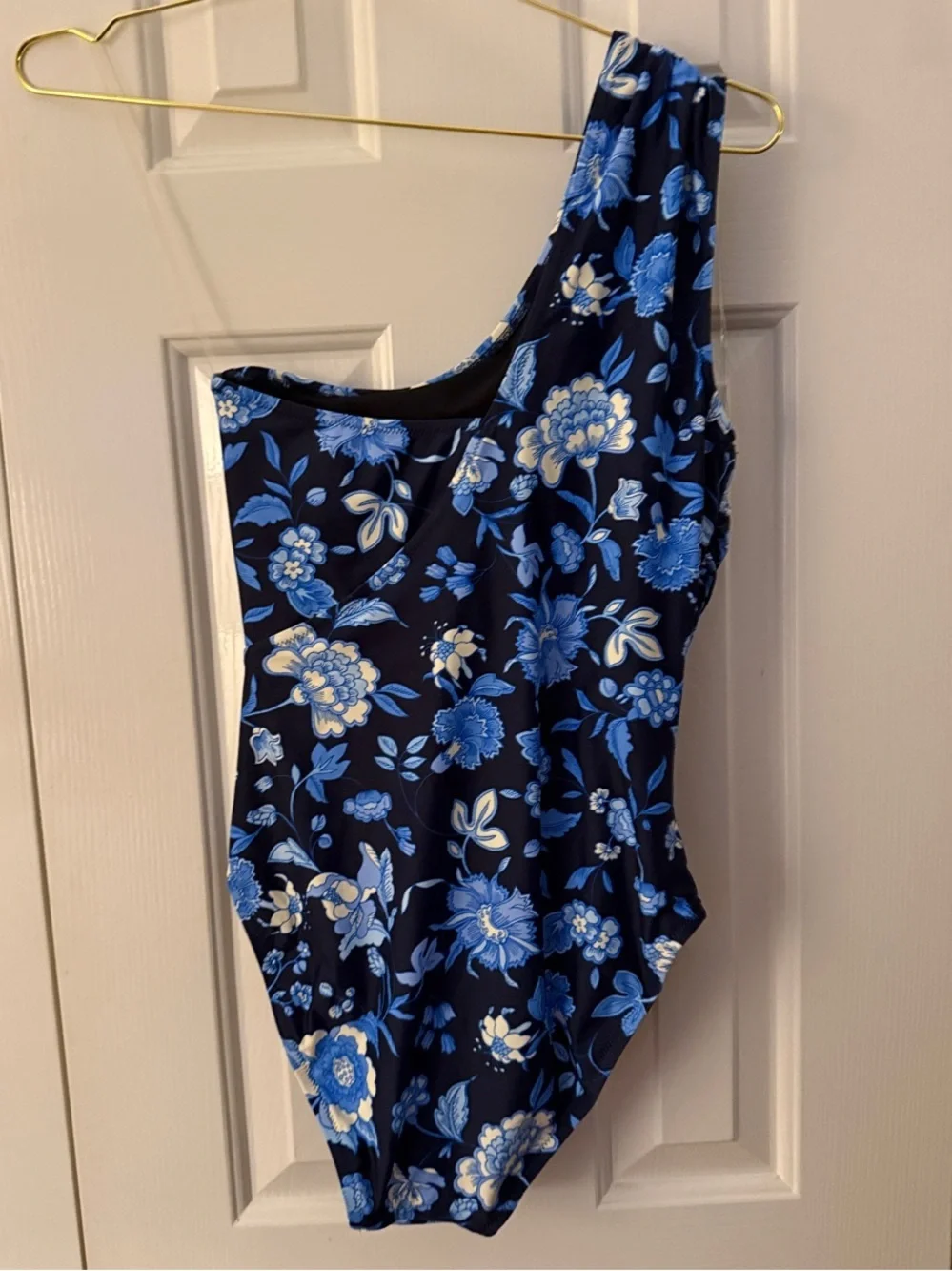 J. Crew One-Shoulder Navy Blue Floral Ruched Swimsuit 6